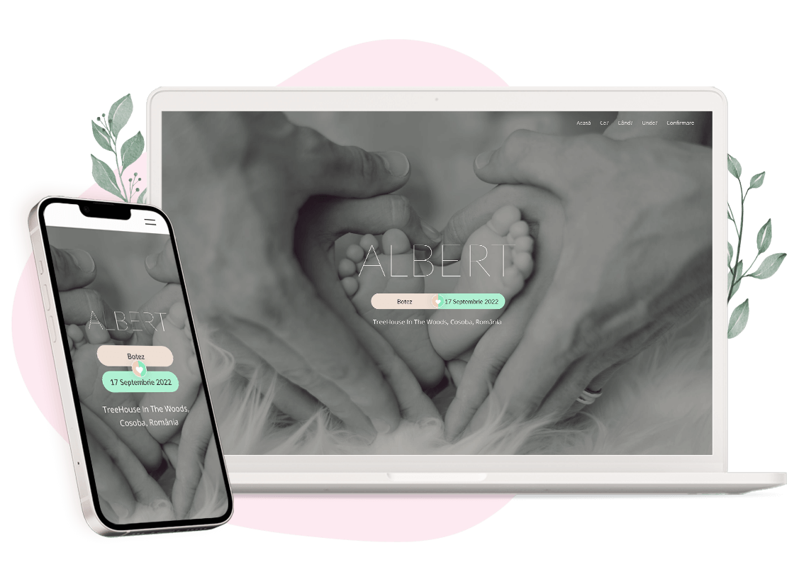 Modèle d'invitation en ligne pour Mariage et baptême : personnalisez Lovely selon vos envies.