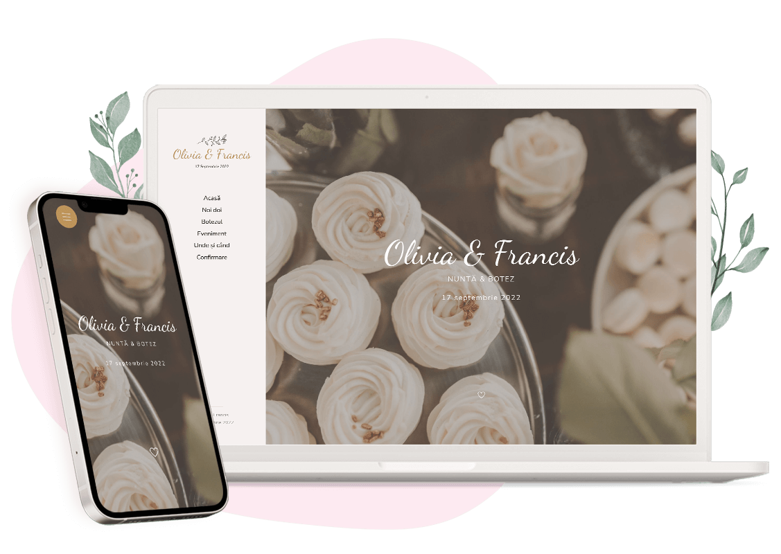 Modèle d'invitation en ligne pour Mariage et baptême : personnalisez Miracle selon vos envies.