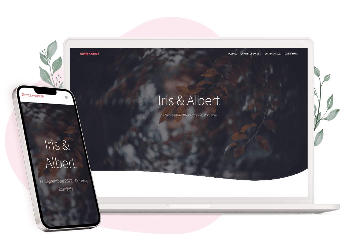 Modèle d'invitation en ligne pour Mariage : personnalisez Romance selon vos envies.